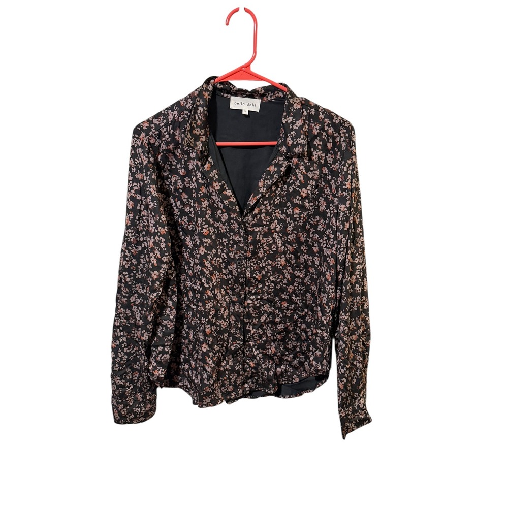 Bella Dahl Size Small Floral Print Button Up Shirt Long Sleeve‎ Black Blouse Top